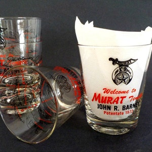 Freemason Masonic Barware, Set 4 Highballs, Lowballs, Shriners Masonic Potentate Glasses 1972, Murat Oasis, Murat Temple, Make Offer