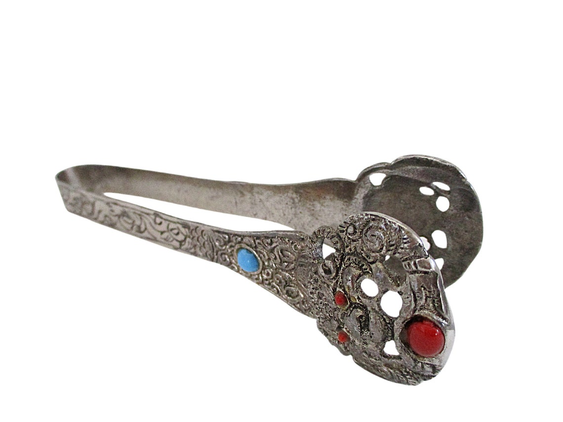 Vintage Ice Tongs Chinese Dragon Head Ornate With Colored Etsy Hong Kong