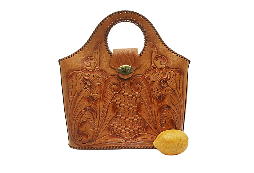 Hand Tooled Leather Purse Southwest Western Bucket Bag Etsy