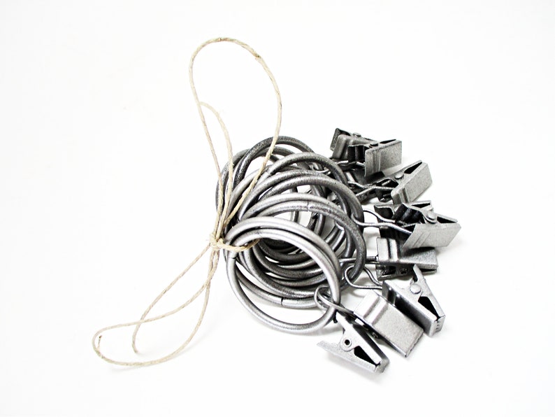 Curtain Hardware Vintage Curtain Holders Cafe Curtain Rings with Clips Farmhouse Kitchen Silver Tone