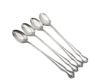 Rogers IS Daybreak Elegant Lady Silver Plate Iced Tea Spoons, Set of 4, Multiple Sets Available, Mid Century Flatware, 1950s