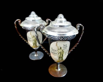 New York City, Salt and Pepper Shakers, Statue of Liberty,  New York Souvenir,  Silver Loving Cup Shakers, 1930s, Make Offer