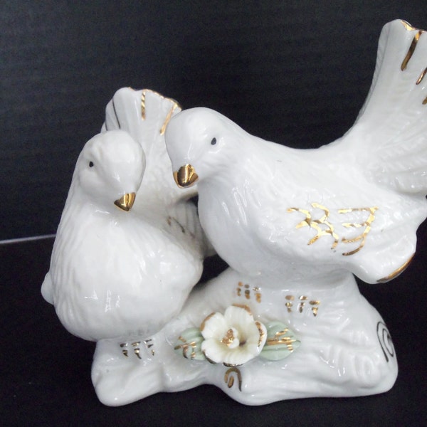 Wedding Cake Topper White Doves Gold Trim Porcelaine Wedding Cake Topper