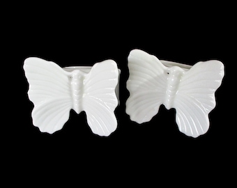 Butterfly Napkin Rings or Holders, Fitz and Floyd, White Butterfly Tablescaping, Set of 2, Wonderful Condition