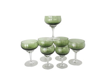 Green Champagne and Cordial Glasses, Celebrity Stemware, Wedding Gift, Gift for Wine Lovers, Toasting Glasses, Set of 7