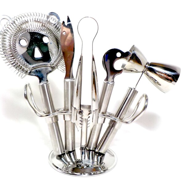 Vintage 6pc Bar Tool Set by Cromargan of Germany, Faces, Stainless Steel,  Vintage Barware, Made in Germany