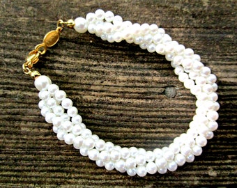 Napier Pearl Bracelet, Twisted Strands, Napier Jewelry, Quadruple Strands, 8 Inch,  Bridal Jewelry, Vintage Gifts, Make Offer