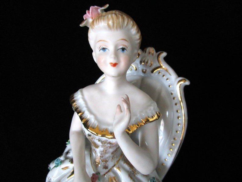 Mid Century Figurine, Made in Japan, Woman in Flowered Dress, Sweet 16, Birthday Present, Vintage Gift Bild 1