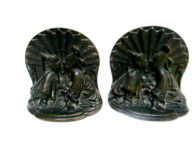 Bookends for Asian Decor, Heavy Cast Metal, Siam Couple Kissing, Thai Design, Great Gift for Book Lover, 1920s, Vintage Gifts, Make Offer image 2