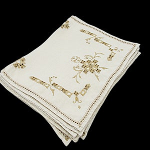 Embroidered Linen Dresser Scarves, Placemats, Cutwork Napkins, Ecru Doilies, Set of 8, Wedding Gift image 3