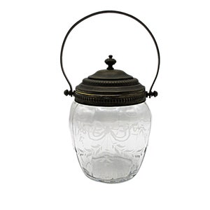 Antique Biscuit Jar, Etched Bow Design, Optic Panels, Ornate Lid and Handle, Victorian Decor