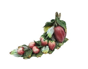 Majolica Fruit Spray Made in Italy, Tabletop Cluster Apple Lemon Cherries and Strawberries Hand Painted, Wall Hanging, Tablescaping, 2 Avail