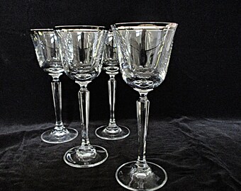 Mikasa Briarcliffe Stemware, Wine Glasses, Set of 4, Platinum Trim Rim, Elegant Wedding Gift,  Bridal Stemware, Gift for Wine Lovers