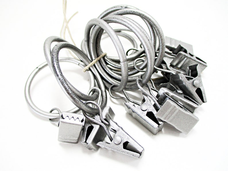 Curtain Hardware Vintage Curtain Holders Cafe Curtain Rings with Clips Farmhouse Kitchen Silver Tone