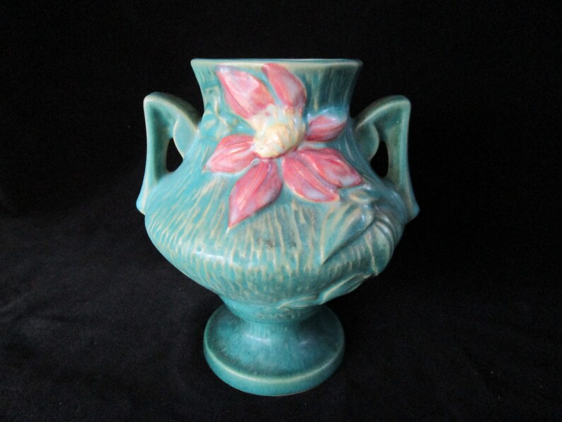 Roseville Pottery Vase 188 6 Clematis Green With Pink Etsy