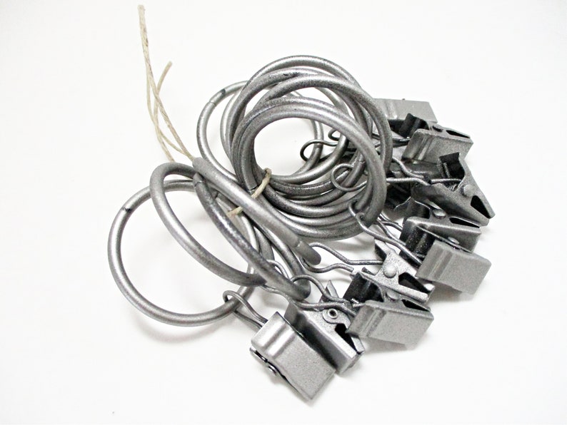 Curtain Hardware Vintage Curtain Holders Cafe Curtain Rings with Clips Farmhouse Kitchen Silver Tone