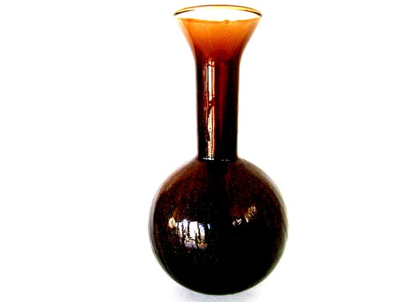 Viking Glass Vase, Brown Crackle Glass Base, Made in USA, Collectible Viking Glass, American Art Glass, Vintage Gifts, Make Offer