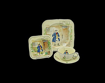 Charles Dickens Character Dish Set Tony Weller, ensemble de 4 pièces, assiette à déjeuner et à dessert, tasse et soucoupe, par Alfred Meakin