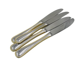 Wallace Gold Royal Bead, Dinner Knives, Stainless Steel 18 10, Set of 4 OR Set of 6, Your Choice, Wallace Replacement Silverware, Flatware