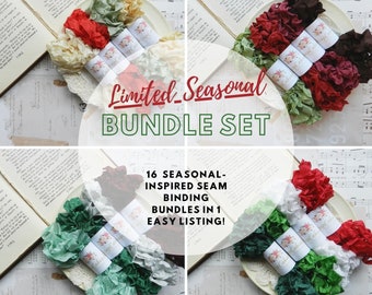 Limited Seasonal Seam Binding Set / 16 Bundles / Hand Crinkled / 80 Yards / DIY Crafts / Ribbon Lot / My Scrap Cabin / Winter Crafts