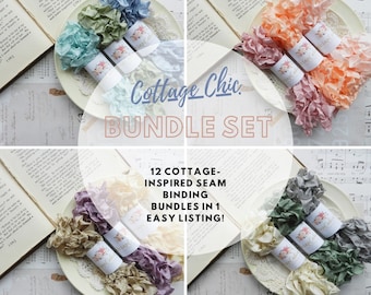 Cottage Chic Seam Binding Set / Crinkled / Ribbon Lot / Ribbon Set / Rayon / Shabby / 60 Yards / Ribbon / Cottagecore / Cottage Chic Decor