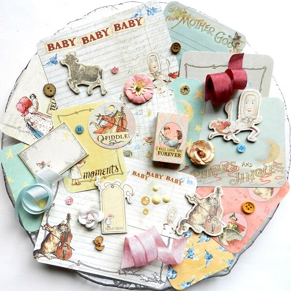 Embellishment Kit / Prima Bedtime Story / Baby Scrapbook Album / Scrapbook Kit / Craft Embellishments / nursery rhymes baby kit