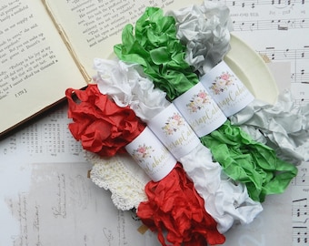 Seam Binding Ribbon / Crinkled  / 20 Yards / Shabby Chic Ribbon / Crinkly / Rose, White, Spring Green, Silver / Gift Wrap / Winter Scrapbook