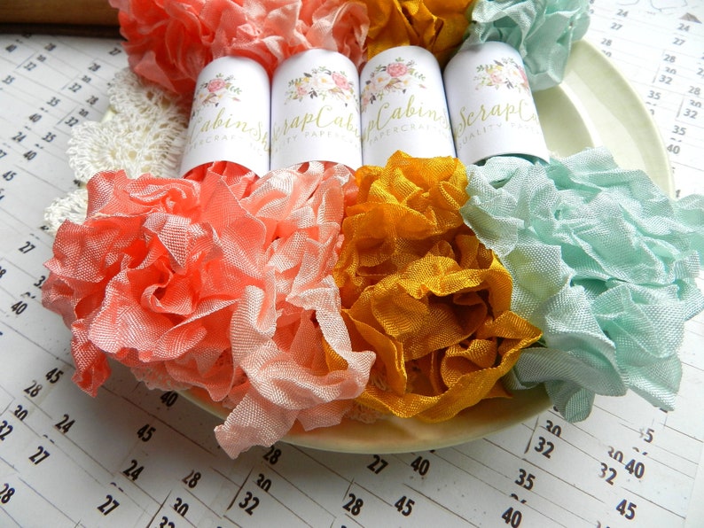 Apricot Lyric Crinkled Seam Binding Bundle Set Crinkly Ribbon 20 Yards Salmon Sea Mist Gift Wrap Junk Journal Accessories