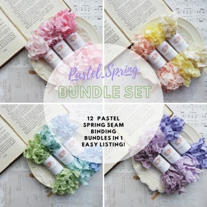 Pastel Spring Seam Binding Set / Crinkled / Seam Binding Lot / Ribbon Set / Rayon / Shabby / 60 Yards / Spring Crafts / Bows / Junk Journal