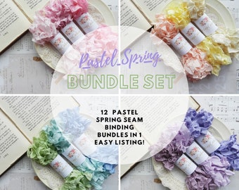 Pastel Spring Seam Binding Set / Crinkled / Seam Binding Lot / Ribbon Set / Rayon / Shabby / 60 Yards / Spring Crafts / Bows / Junk Journal