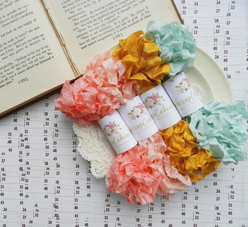 Apricot Lyric Crinkled Seam Binding Bundle Set Crinkly Ribbon 20 Yards Salmon Sea Mist Gift Wrap Junk Journal Accessories