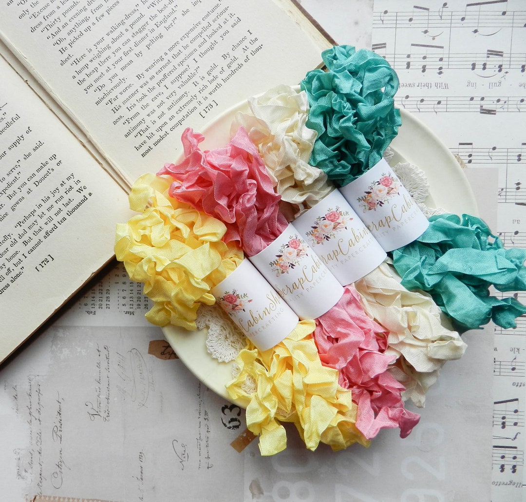 Crinkled Seam Binding Bundle, Shabby Chic Journal Closures - Etsy