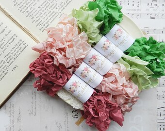 Seam Binding Set / Crinkled / 25 Yards / Bundles / Curly Ribbon / Rouge, Rose Petal, Cameo, Frosted Lime, Spring Green / Summer Craft Ideas