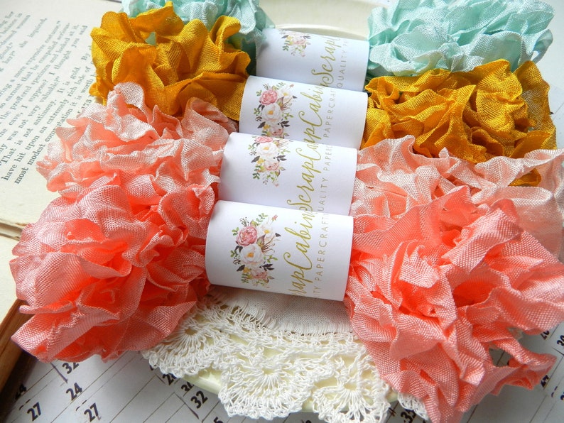 Apricot Lyric Crinkled Seam Binding Bundle Set Crinkly Ribbon 20 Yards Salmon Sea Mist Gift Wrap Junk Journal Accessories