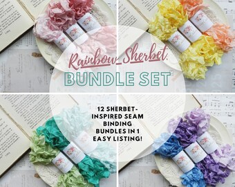 Rainbow Sherbet Seam Binding Set / Crinkled / Seam Binding Lot / Ribbon Set / Summer Crafts / 60 Yards / DIY / Bows / Junk Journal Kit