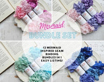 Mermaid Seam Binding Set / Crinkled / Seam Binding Lot / Ribbon Set / Rayon / Shabby / 60 Yards / Gift Ribbon / Junk Journal