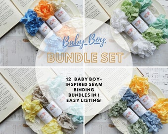 Baby Boy Seam Binding Set / Crinkled / Seam Binding Lot / Ribbon Set / Rayon / Shabby / 60 Yards / Baby Shower / Baby Scrapbook / Spring