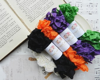 Brand New! LIMITED Crinkled Seam Binding Bundle Set / Crinkly / 20 Yards / Black, Orange, Purple, Spring Green / Fall Crafts/ Fall Ribbon