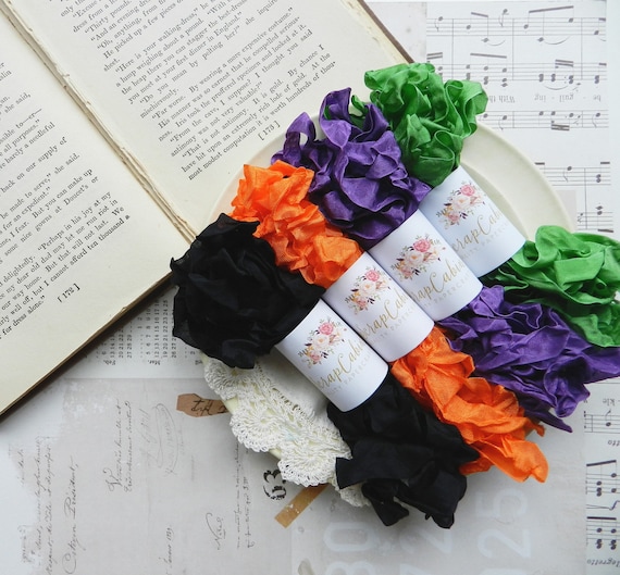 Crinkled Seam Binding Bundle Set / Crinkly / 20 Yards / Black, Orange, Purple, Spring Green / Fall Crafts/ Fall Ribbon