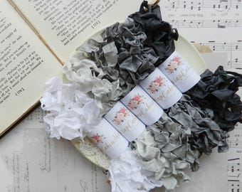 Seam Binding Set / Crinkled / 25 Yards / Curly Ribbon / White, Silver, Coconut Gray, Gray Mist, Smoke / my scrap cabin shop / winter crafts
