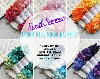 Sweet Summer Big Bundle Seam Binding Set / 24 Bundles / Hand Crinkled / 120 Yards / DIY Crafts / Ribbon Lot / My Scrap Cabin