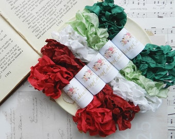 Limited Edition Seam Binding Set / Crinkled / 25 Yards / Winter / Lipstick, Basque, White, Frosted Lime, Evergreen / Seasonal Crafts