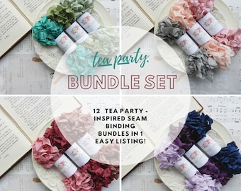 Tea Party Seam Binding Set / Crinkled / Ribbon Lot / Ribbon Set / Rayon / Shabby / 60 Yards / Gift Ribbon / Bows / Garden Journal / Crafts