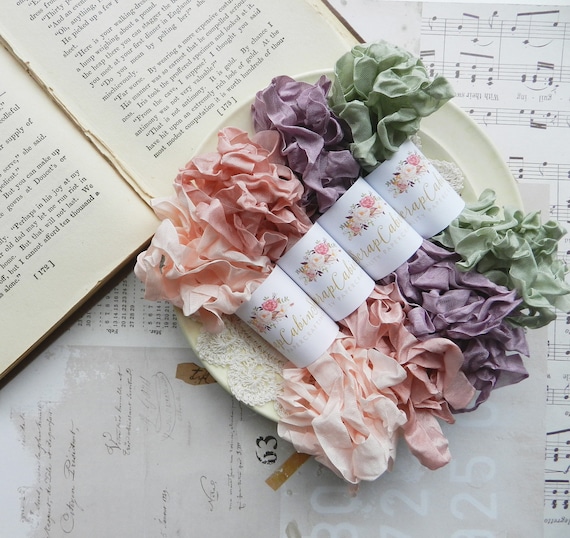 Seam Binding Bundle Set / Hug Snug / Crinkly / Hand Crinkled / 20 Yards / Cameo, Rose Petal, Mauve, Sea Moss / Spring Junk Journal