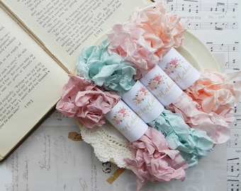 Seam Binding Lot / Crinkled Seam Binding / 20 Yards / Hug Snug / Dusty Pink, Sea Mist, Baby Pink, Cameo / Ribbon / Crinkly / Pastel Ribbon