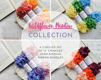 NEW Wildflower Meadow Seam Binding Set / Crinkled / Ribbon Lot / Ribbon Set / Rayon / Shabby / 60 Yards / Ribbon / My Scrap Cabin Shop