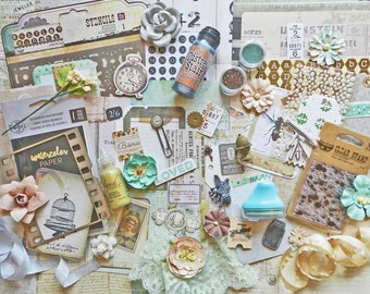 Mixed Media Kit / 7 Dots Studio / Vintage Scrapbook Kit / Steampunk / Art Journaling / Junk Journal / Scrapbook Paper 12x12 / Art Supplies