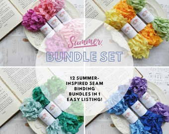 Summer Seam Binding Set / Crinkled / Seam Binding Lot / Ribbon Set / Shabby / 60 Yards / Summer Crafts / Bows / Junk Journal Kit / Chic Gift