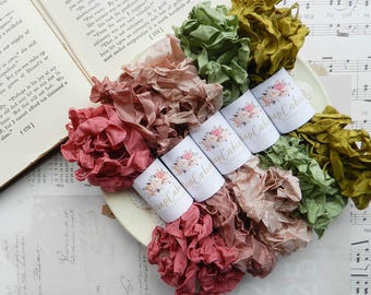 Seam Binding Set / Crinkled / 25 Yards / Bundles / Curly Ribbon / Rouge, Victorian, Vintage, Moss, Dusty Olive / my scrap cabin shop