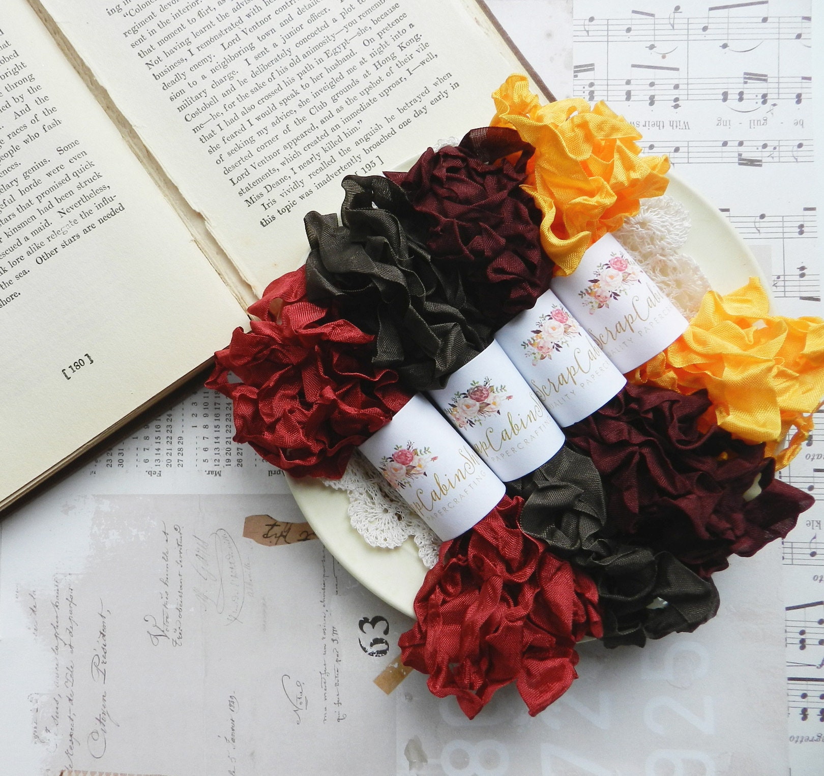 Fall Seam Binding Ribbon Set: 24 Hand-crinkled Bundles, 120 Yards - Etsy, image size:1620x1526